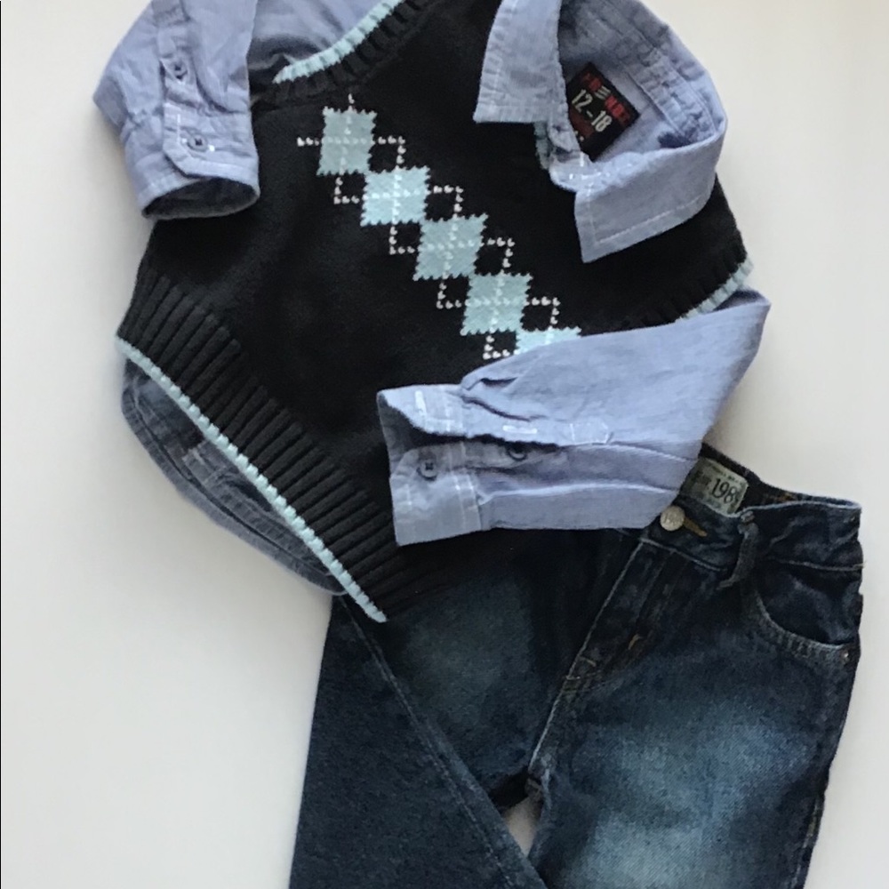 Boys bundle denim vest and shirt